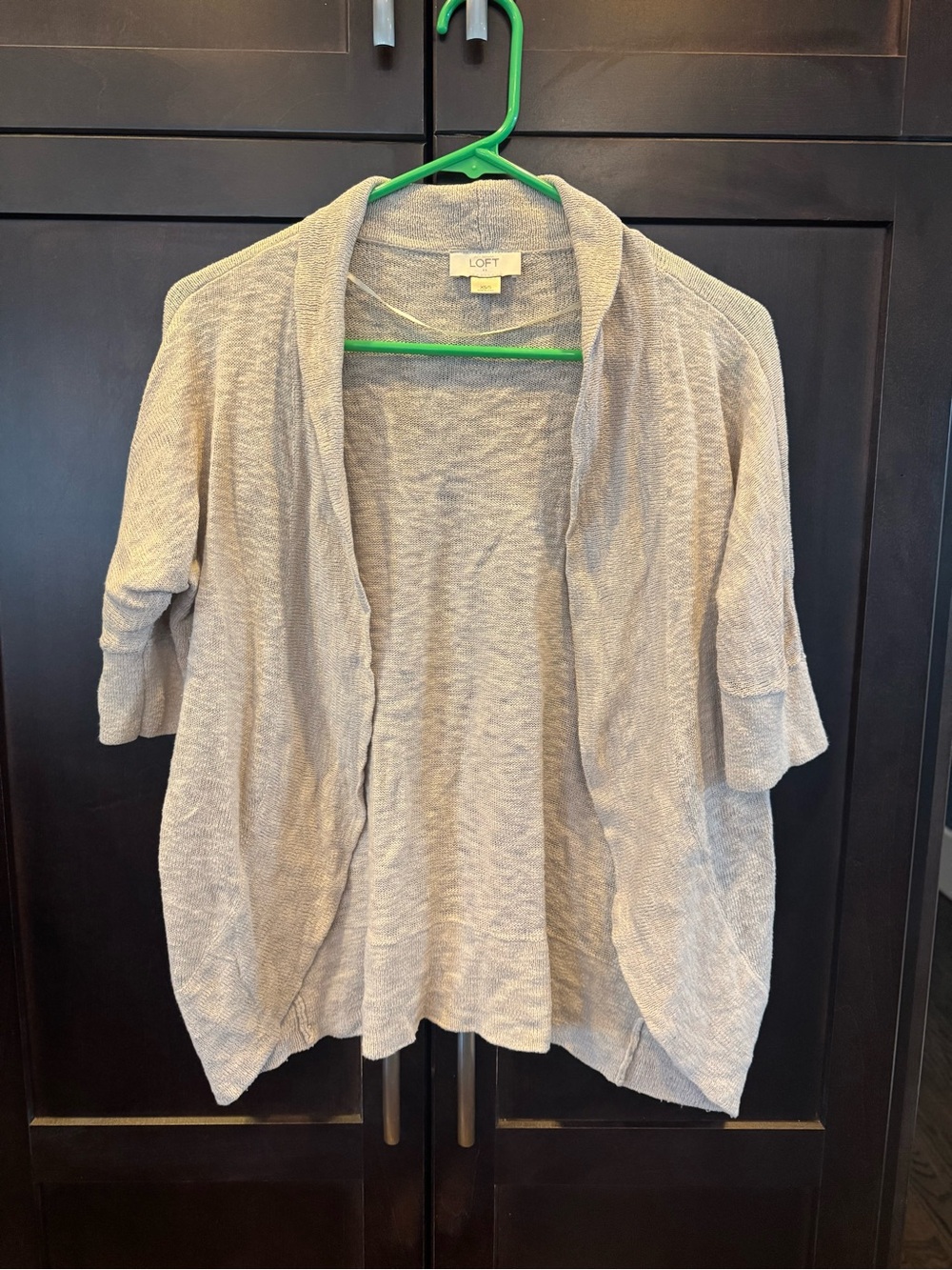 LOFT Tan Open-Front Short Sleeve Cardigan